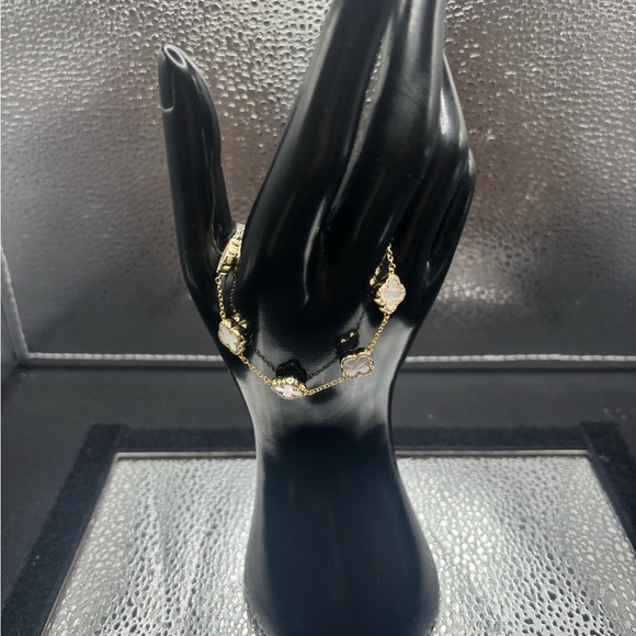 Elegant Sterling Silver Mother Of Pearl Gold and White Women's Bracelet